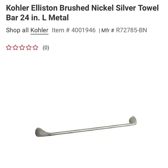 NIB Kohler 24” Towel Bar In Brushed Nickel NEW • Elliston • Multiple Available - Picture 1 of 4